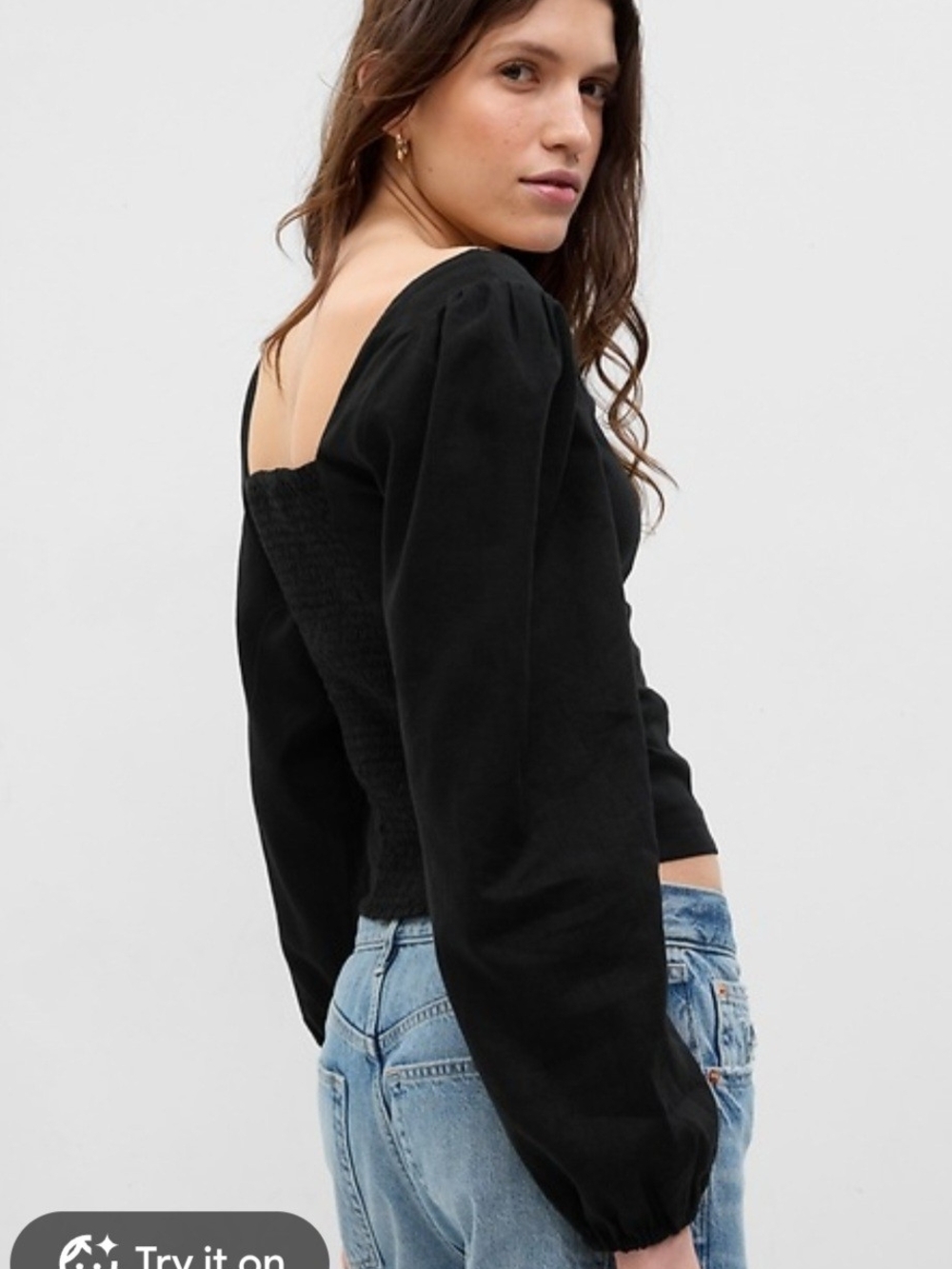 GAP๐ Black Off-the-Shoulder Puff-Sleeve Sweater